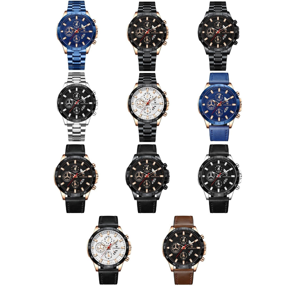 Waterproof Quartz Wristwatch With Black Steel Case And Dial