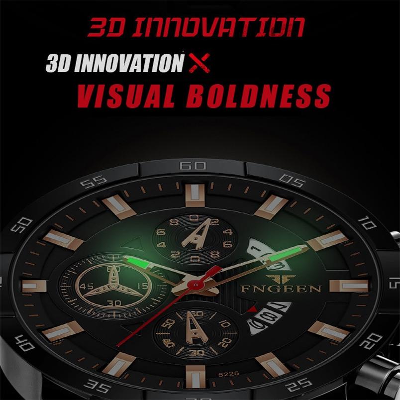 Waterproof Quartz Wristwatch With Black Steel Case And Dial