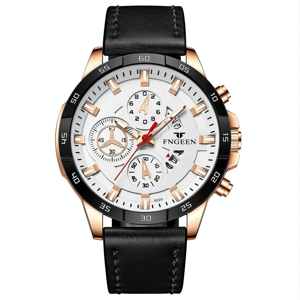 Waterproof Quartz Watch With Black Leather Strap And Rose Shell Design