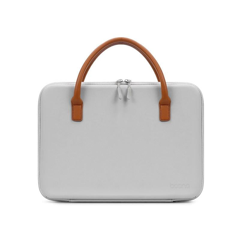 Waterproof Multifunctional Computer Bag In Grey Leather With Enhanced Protection
