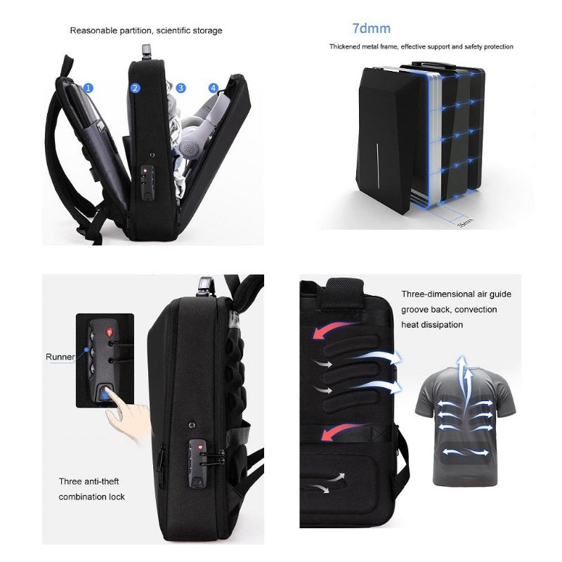 Anti Theft Hard Shell Backpack For Men Blue