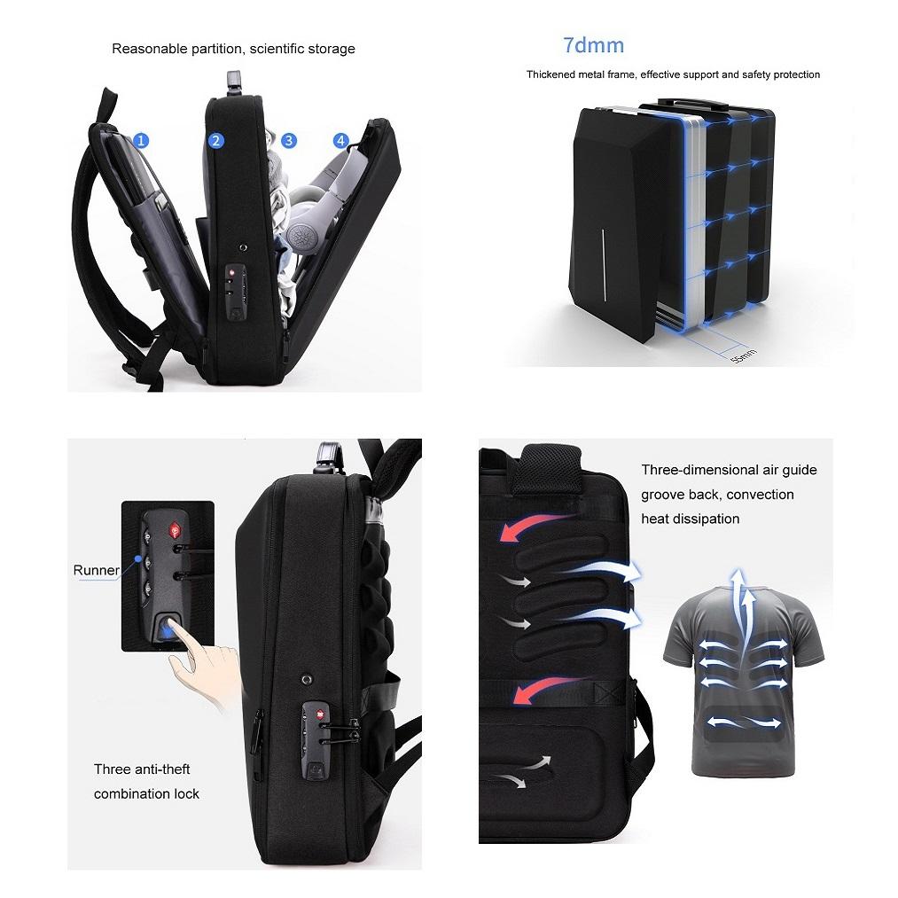Anti Theft Hard Shell Backpack For Men With Alloy Frame Blue
