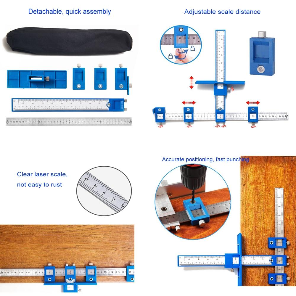 Aluminium Punch Locator For Cabinet Door Holes With Adjustable Scale And Detachable Design