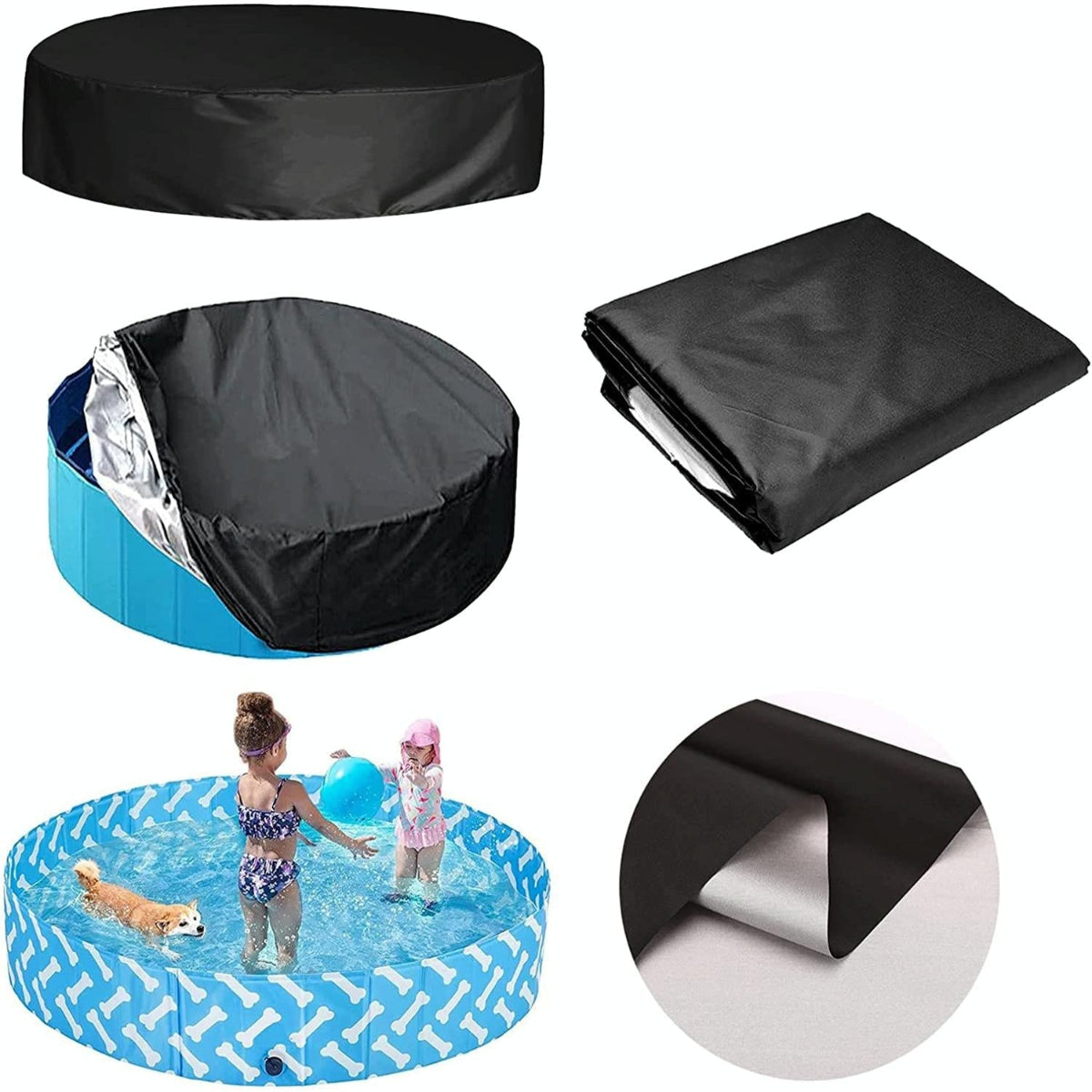Round Foldable Pool Cover Dustproof & Sunscreen 122X30cm Black / Silver