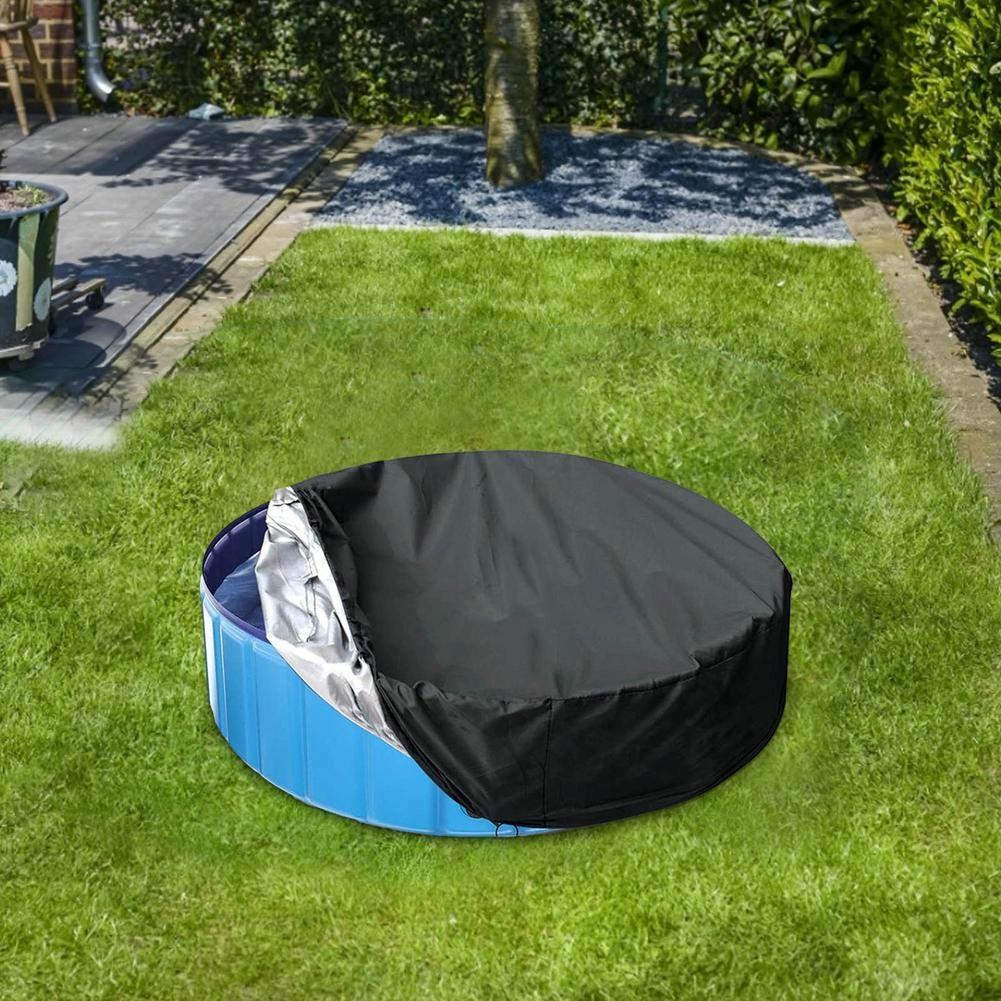 Round Foldable Pool Cover Dustproof & Sunscreen 122X30cm Black / Silver