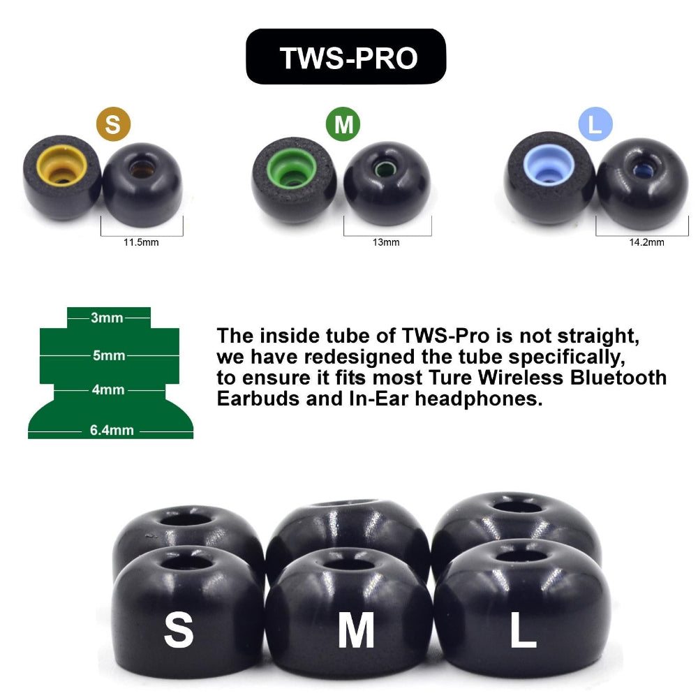 6 Pack Memory Foam Earplugs For True Wireless Headsets Medium Size