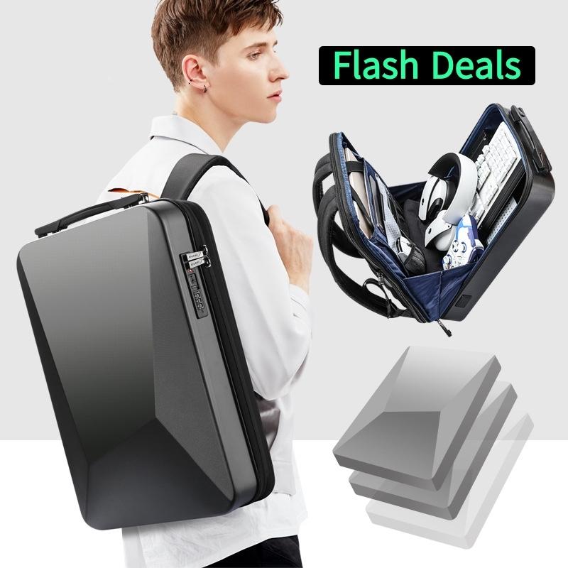 Waterproof Expandable Backpack With Usb Charging Black Password Protected