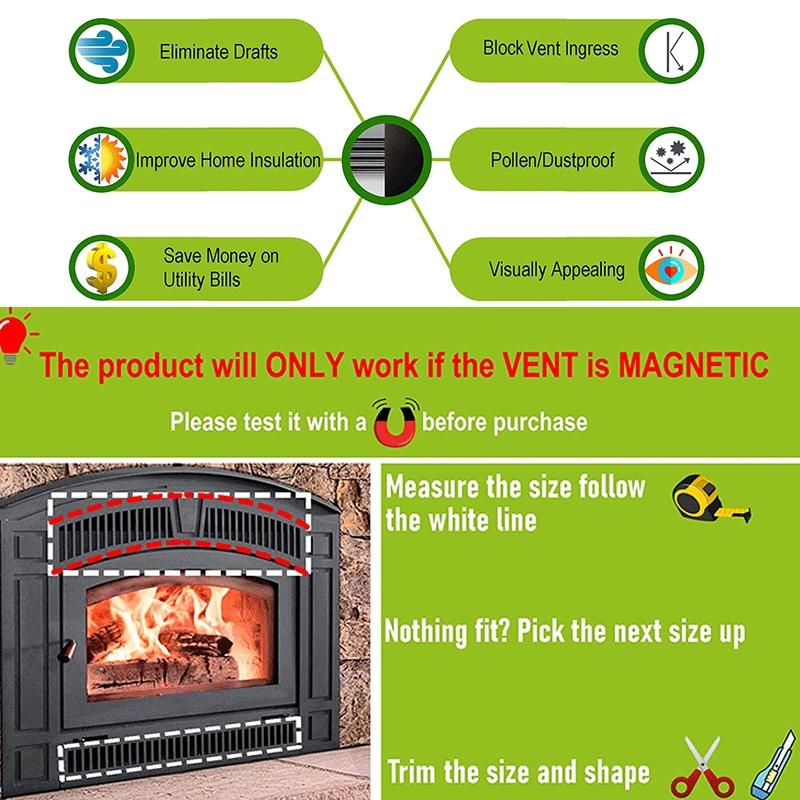 2 X Magnetic Fireplace Draft Stopper Cover To Block Cold Air 101.6 10.16Cm