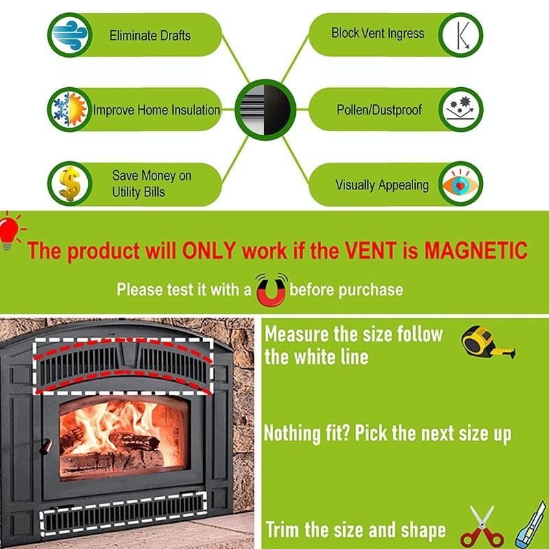 2 X Magnetic Fireplace Draft Stopper Cover To Block Cold Air 101.6 15.24Cm