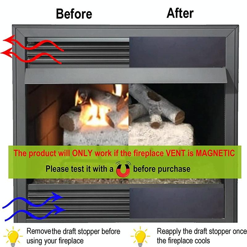 2 X Magnetic Fireplace Draft Stopper Cover To Block Cold Air 101.6 15.24Cm