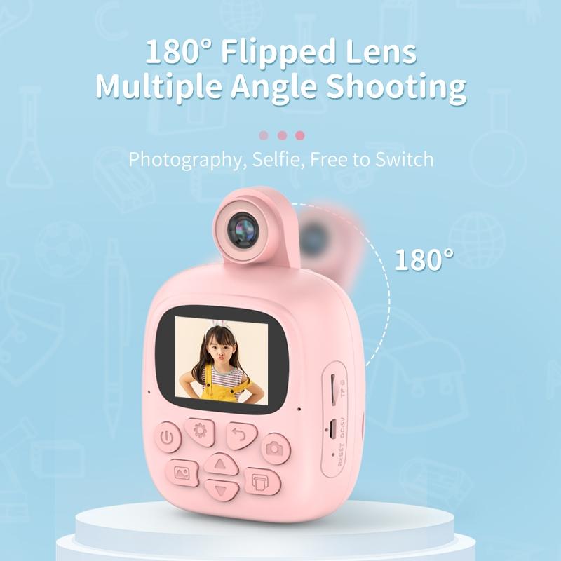 Blue Cartoon Kids Digital Camera With Rotating Lens And High Definition Printing