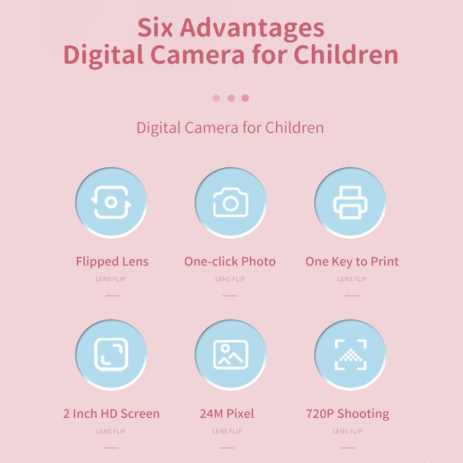 Blue Cartoon Kids Digital Camera With Rotating Lens And High Definition Printing