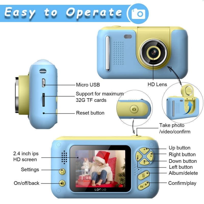 Reversible Hd Children's Camera With Bracket 2.4 Inch Pink