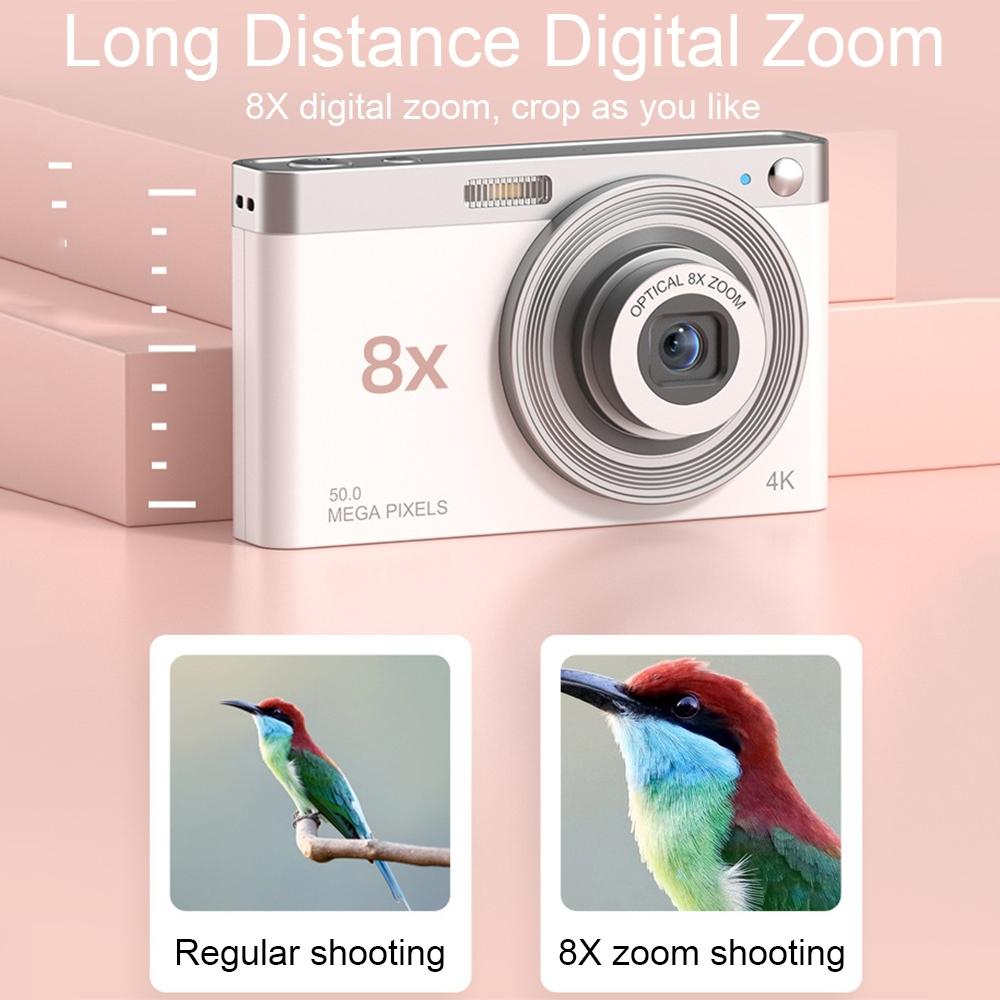 4K Eight Times Optical Zoom Telescopic Lens Digital Camera With Card Reader And Gigabyte Storage Pink