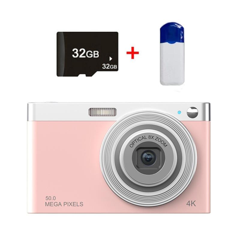 4K 8X Optical Zoom Telescopic Lens Digital Camera With Card Reader & 32G Pink