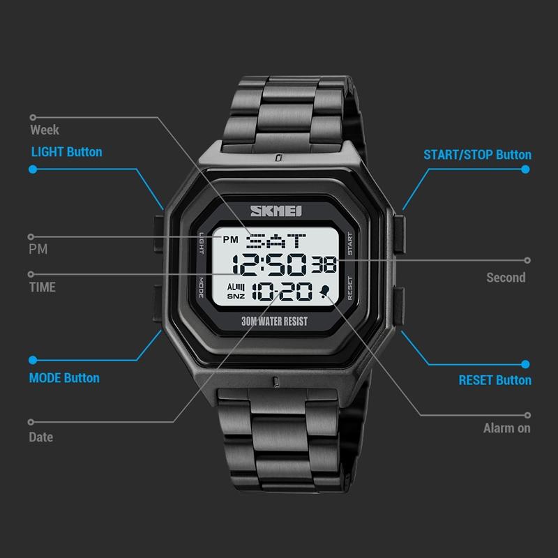 Veile Studios Multi Functional Outdoor Men's Watch With Electronic Timing And Steel Band