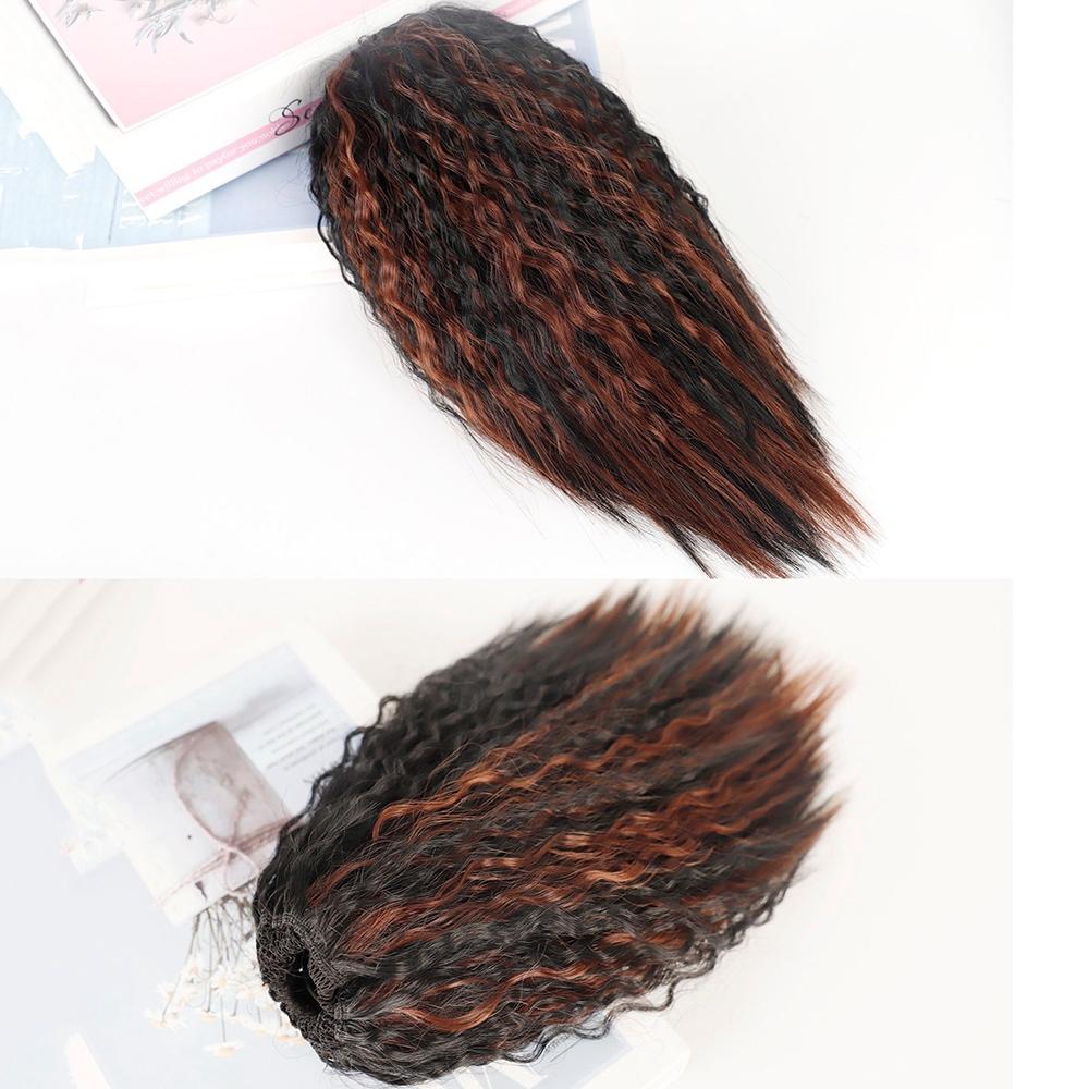 Short Fluffy Drawstring Perm Curly Ponytail Wig In 1B Colour