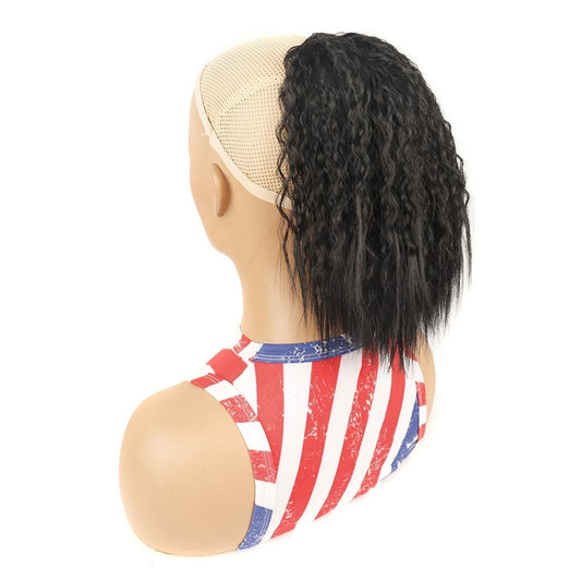 Short Fluffy Drawstring Perm Curly Ponytail Wig In 1B Colour