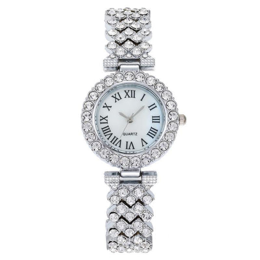 Silver Roman Diamond Women's Quartz Wristwatch With Alloy Strap And Titanium Buckle