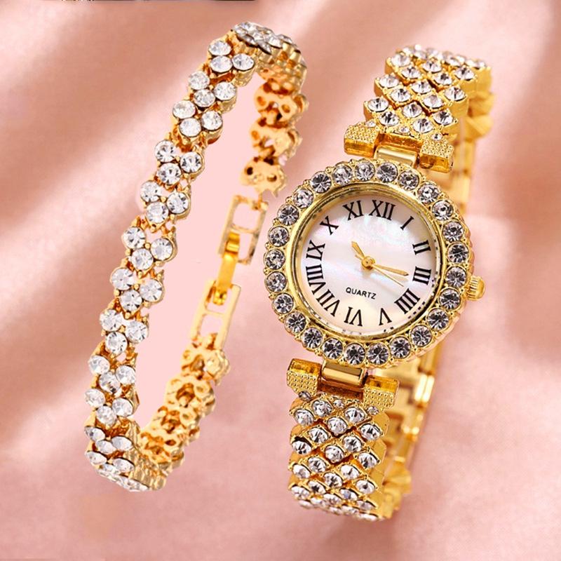 Veile Studios Gold Roman Diamond Watch & Bracelet Set For Women