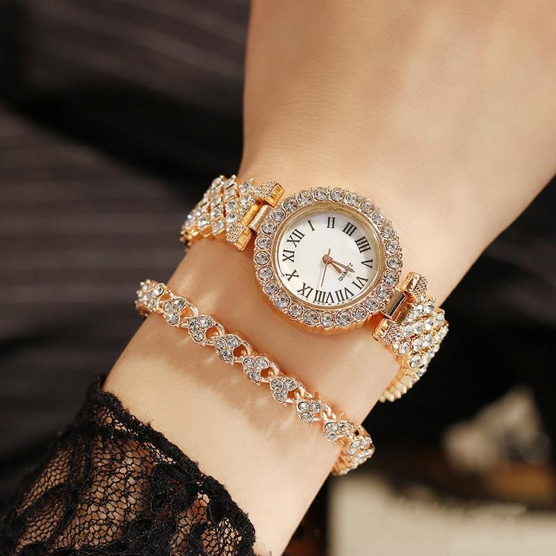 Veile Studios Gold Roman Diamond Watch & Bracelet Set For Women