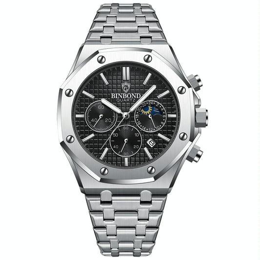 Waterproof Multifunctional Quartz Watch With Luminous Display In White Steel And Black