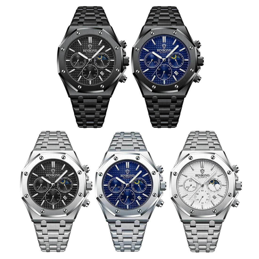 Waterproof Multifunctional Quartz Watch With Luminous Display In White Steel And Black