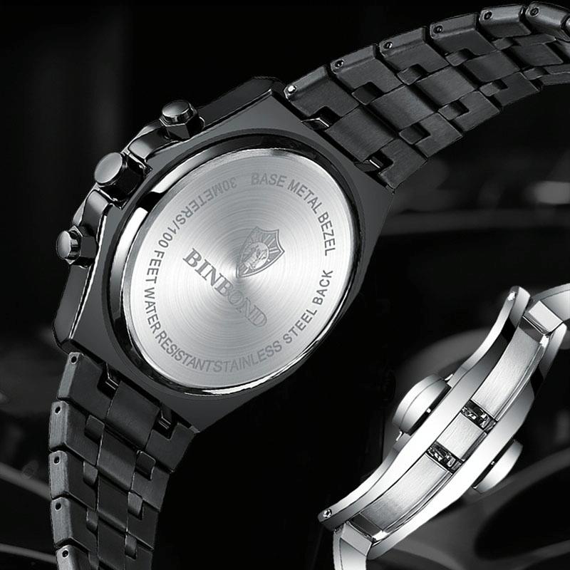 Waterproof Multifunctional Quartz Watch With Luminous Display In White Steel And Black