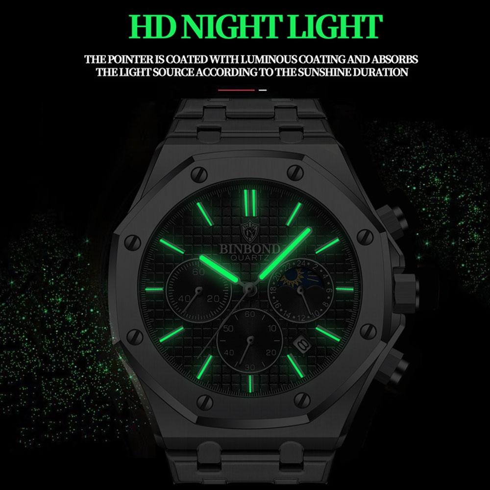 Waterproof Multifunctional Business Quartz Watch Luminous Stylish Elegant Timepiece