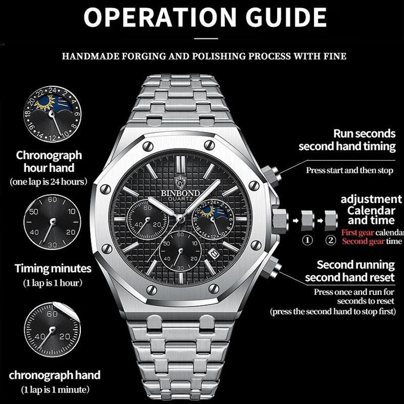Waterproof Multifunctional Business Quartz Wristwatch With Luminous Display
