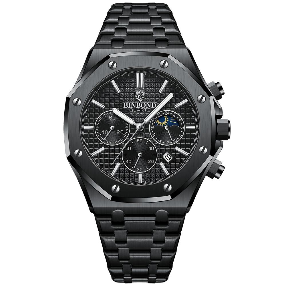Veile Studios Waterproof Multifunctional Luminous Quartz Business Wristwatch For Men Metal Strap