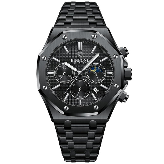 Veile Studios Waterproof Multifunctional Luminous Quartz Business Wristwatch For Men Metal Strap