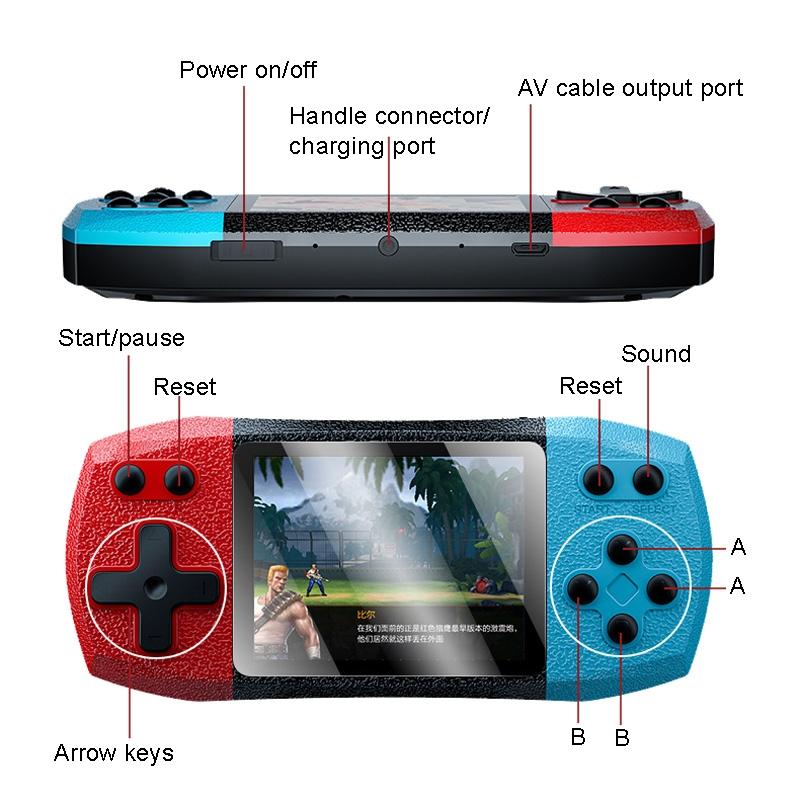 3 Inch Horizontal Screen Pocket Console With 620 Games Double Player Red Blue