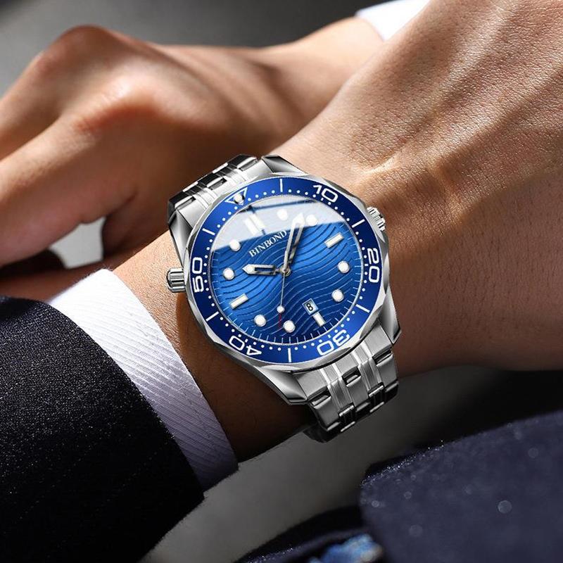 30M Waterproof Men Quartz Watch White Steel With Luminous Surface