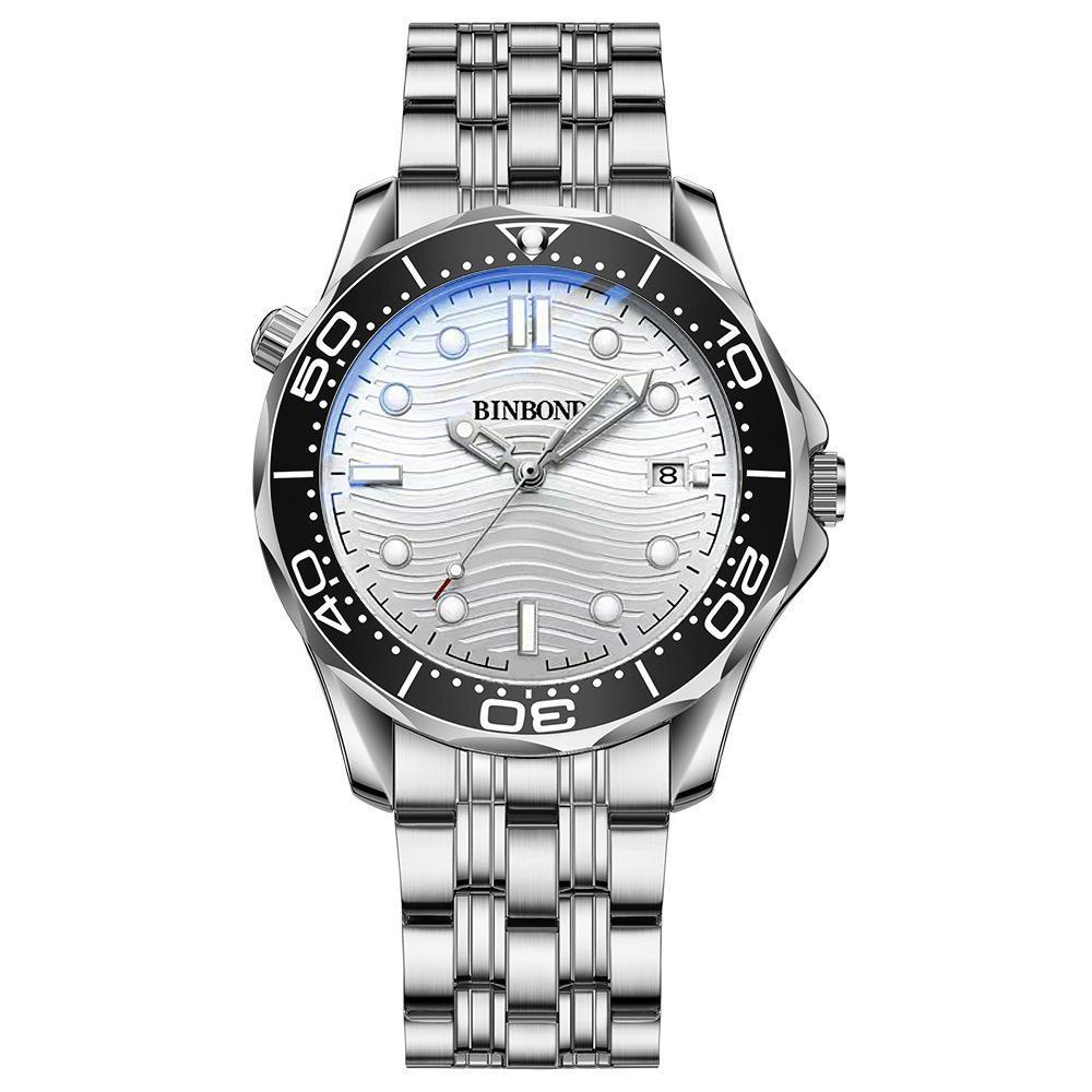 30M Waterproof Men Quartz Watch White Steel With Luminous Surface