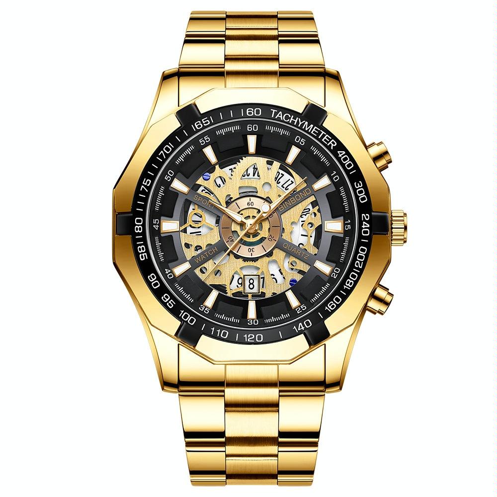 Veile Studios Waterproof Luminous Quartz Watch Gold Black 30M Stylish Durable Timepiece