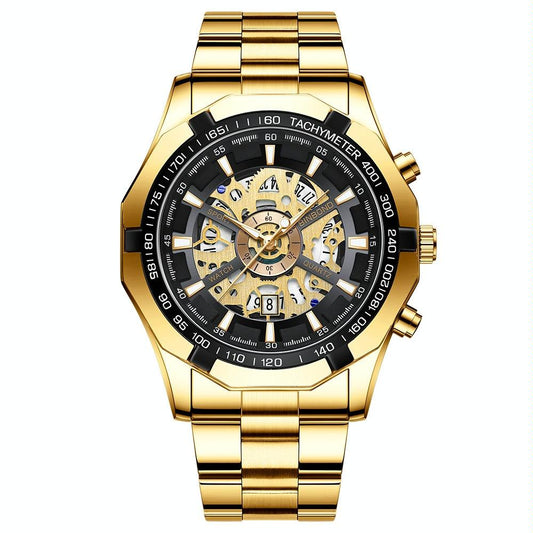 Veile Studios Waterproof Luminous Quartz Watch Gold Black 30M Stylish Durable Timepiece