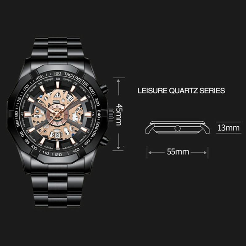 Veile Studios Waterproof Luminous Quartz Watch Gold Black 30M Stylish Durable Timepiece