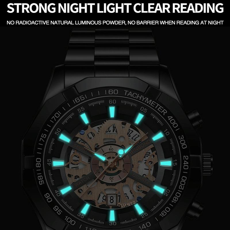 Veile Studios Waterproof Luminous Quartz Watch Gold Black 30M Stylish Durable Timepiece