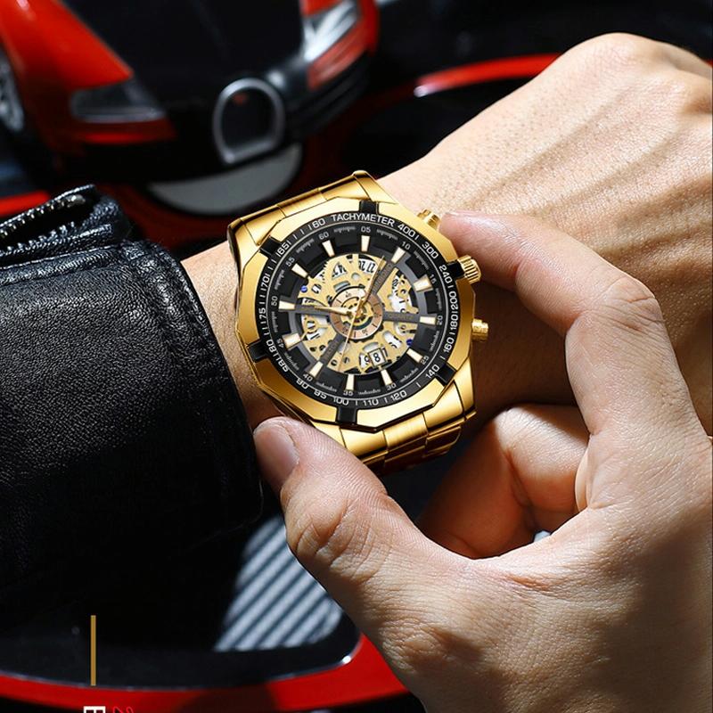 Veile Studios Waterproof Luminous Quartz Watch Gold Black 30M Stylish Durable Timepiece