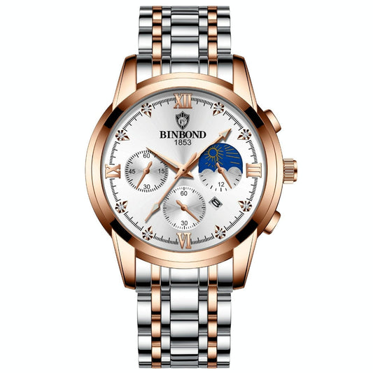Veile Studios Waterproof Luminous Men's Watch With Calendar Rose Gold And White 30M Resistance