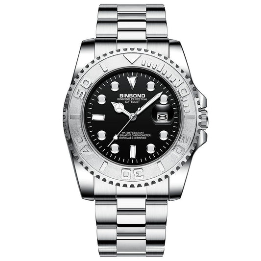 Waterproof Luminous Sports Watch With Metal Gear In White Steel And Black