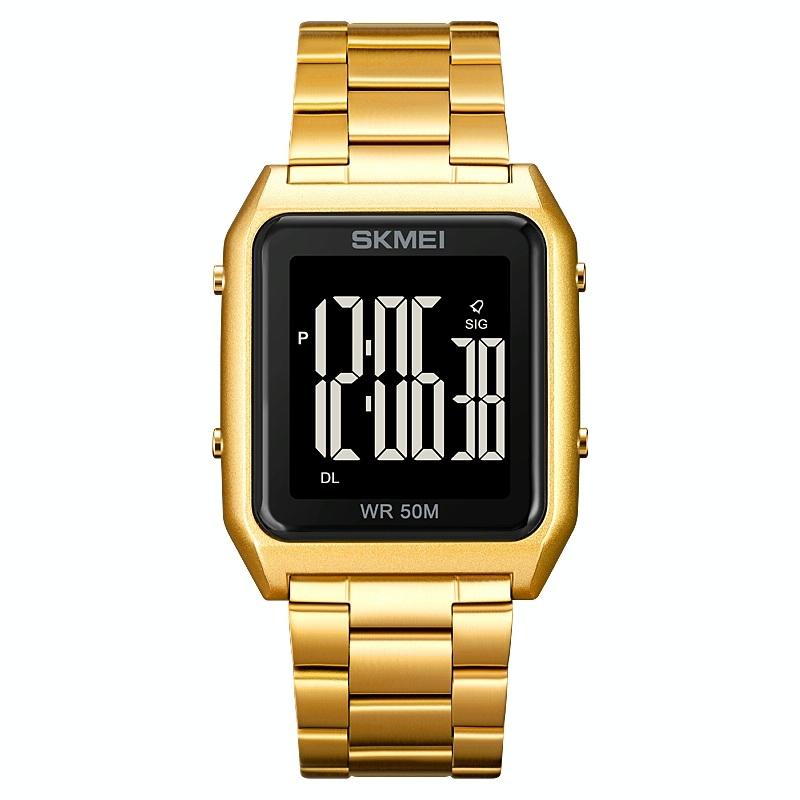 Veile Studios Large Screen Multi Function Luminous Watch With Steel Belt For Men Gold