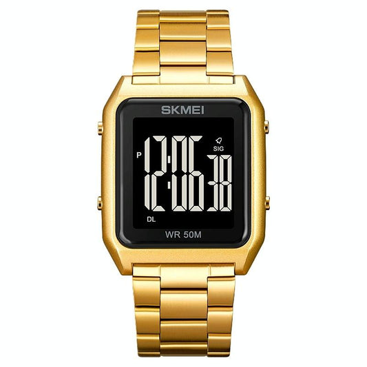 Veile Studios Large Screen Multi Function Luminous Watch With Steel Belt For Men Gold