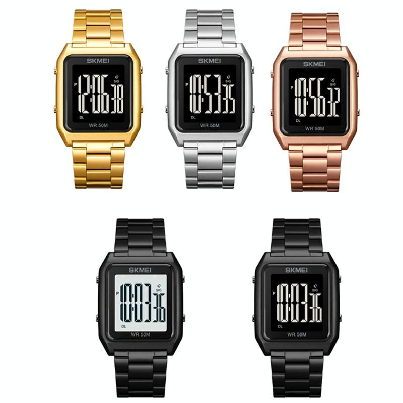 Veile Studios Large Screen Multi Function Luminous Watch With Steel Belt For Men Gold