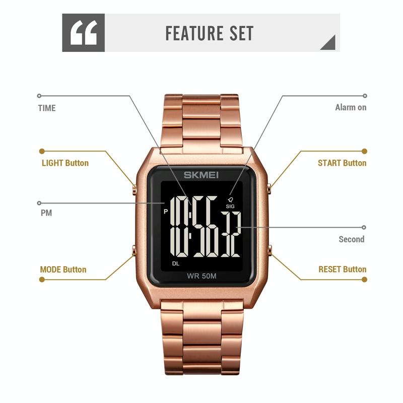 Veile Studios Large Screen Multi Function Luminous Watch With Steel Belt For Men Gold