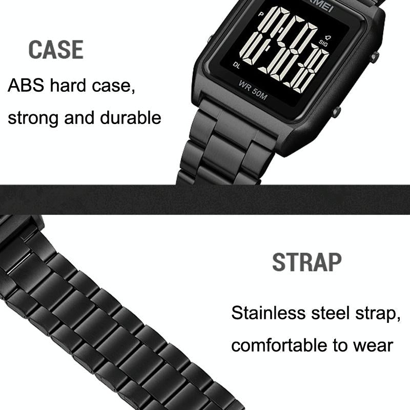 Veile Studios Large Screen Multi Function Luminous Watch With Steel Belt For Men Gold