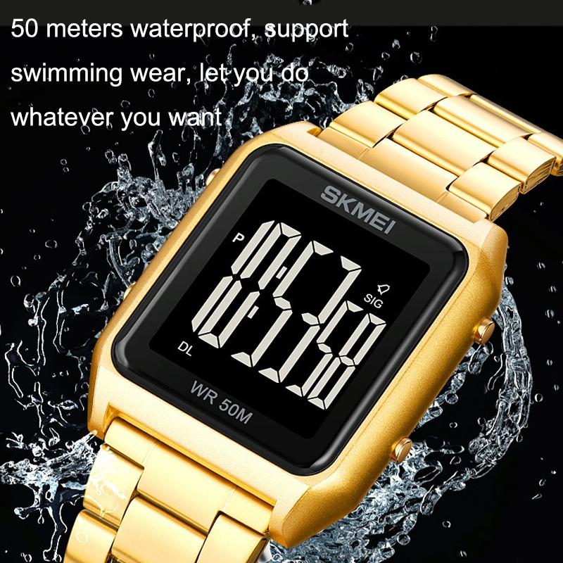 Veile Studios Large Screen Multi Function Luminous Watch With Steel Belt For Men Gold