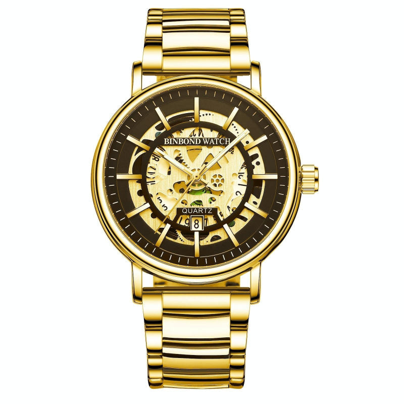 Veile Studios Waterproof Luminous Quartz Watch Multifunctional Gold And Black Wristwatch