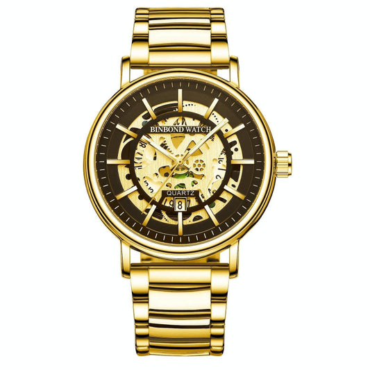 Veile Studios Waterproof Luminous Quartz Watch Multifunctional Gold And Black Wristwatch